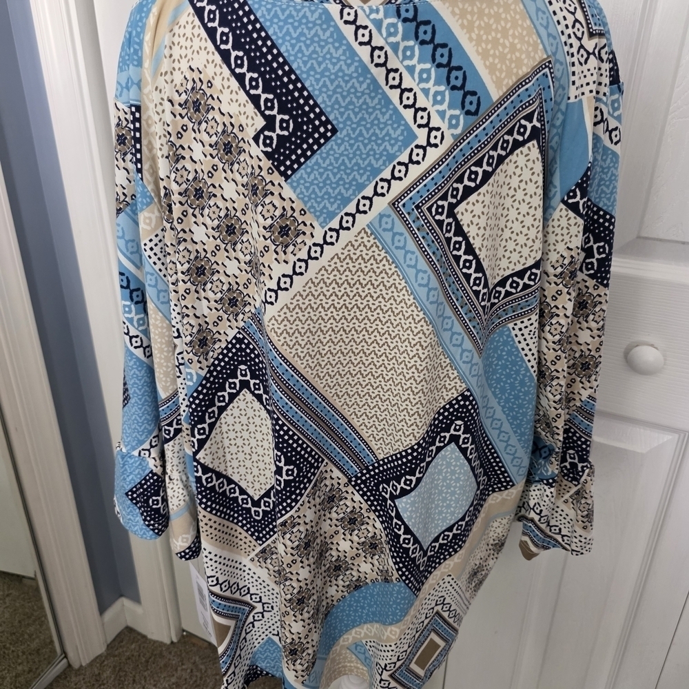 BonWorth Blue and Beige Patterned Blouse - Picture 3 of 3